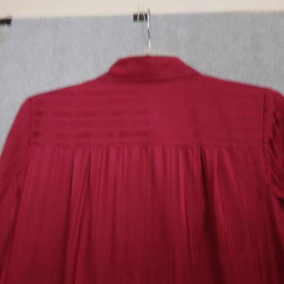 Bob Mackie | 100% Silk Subtle Stripe Blouse Top Cranberry Red | Size L - Picture 6 of 8